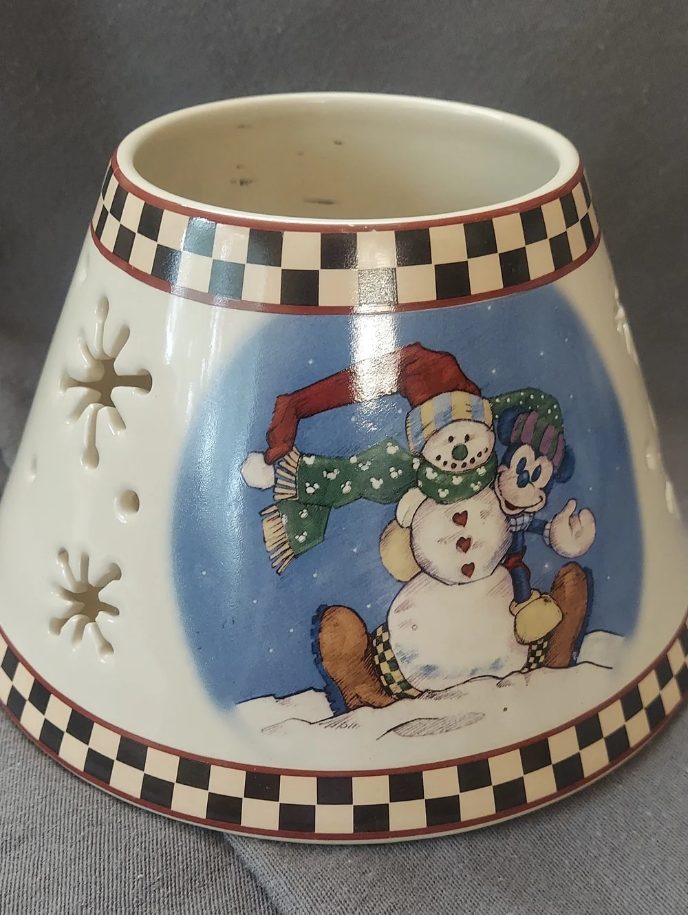 Disney Mickey Mouse And Snowman Ceramic Candle Jar Topper  Appx 4.5”x7”